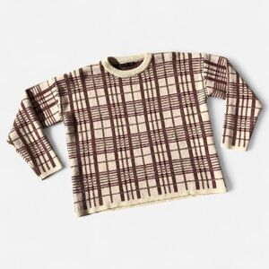 Shein Dazy beige brown and burgundy plaid knit sweater